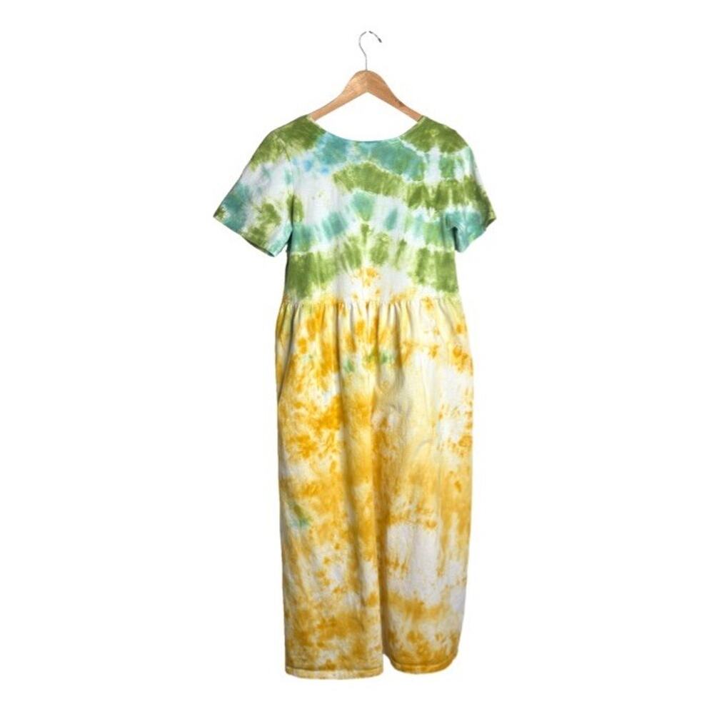 Dharma Trading Dress Maxi Yellow Tie Dye Pockets Size Medium Hippie Casual Tent - Picture 4 of 7